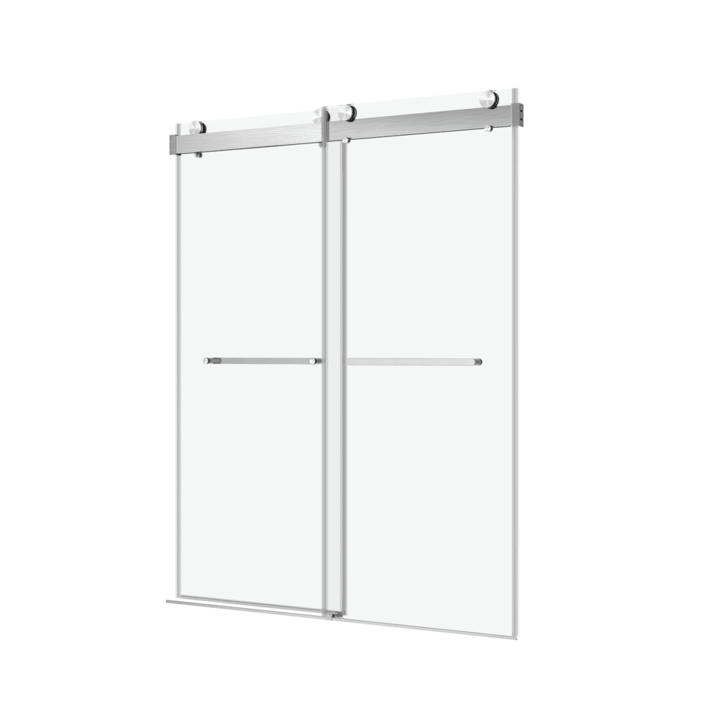 56 to 60 in W x 76 in H Double Sliding Frameless Soft-Close Shower Door with Premium 3/8 Inch (10mm) Thick Tampered Glass and Easy-cleaning Coating in Brushed Nickel/Matte Black