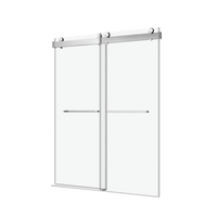 56 to 60 in W x 76 in H Double Sliding Frameless Soft-Close Shower Door with Premium 3/8 Inch (10mm) Thick Tampered Glass and Easy-cleaning Coating in Brushed Nickel/Matte Black