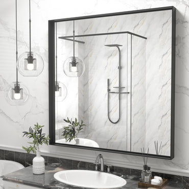 Vanityfus 36-in W 40-in H Rectangle Matte Black Framed Wall-Mounted Bathroom Vanity Mirror in Silver