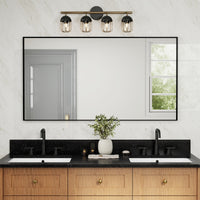 Vanityfus 36-in W 48-in H Rectangle Matte Black Framed Wall-Mounted Bathroom Vanity Mirror in sliver