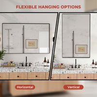 Vanityfus 36-in W 48-in H Rectangle Matte Black Framed Wall-Mounted Bathroom Vanity Mirror in sliver