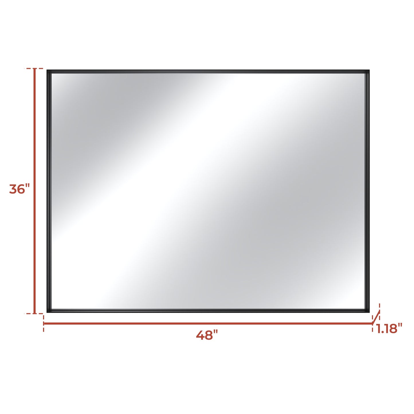 Vanityfus 36-in W 48-in H Rectangle Matte Black Framed Wall-Mounted Bathroom Vanity Mirror in sliver