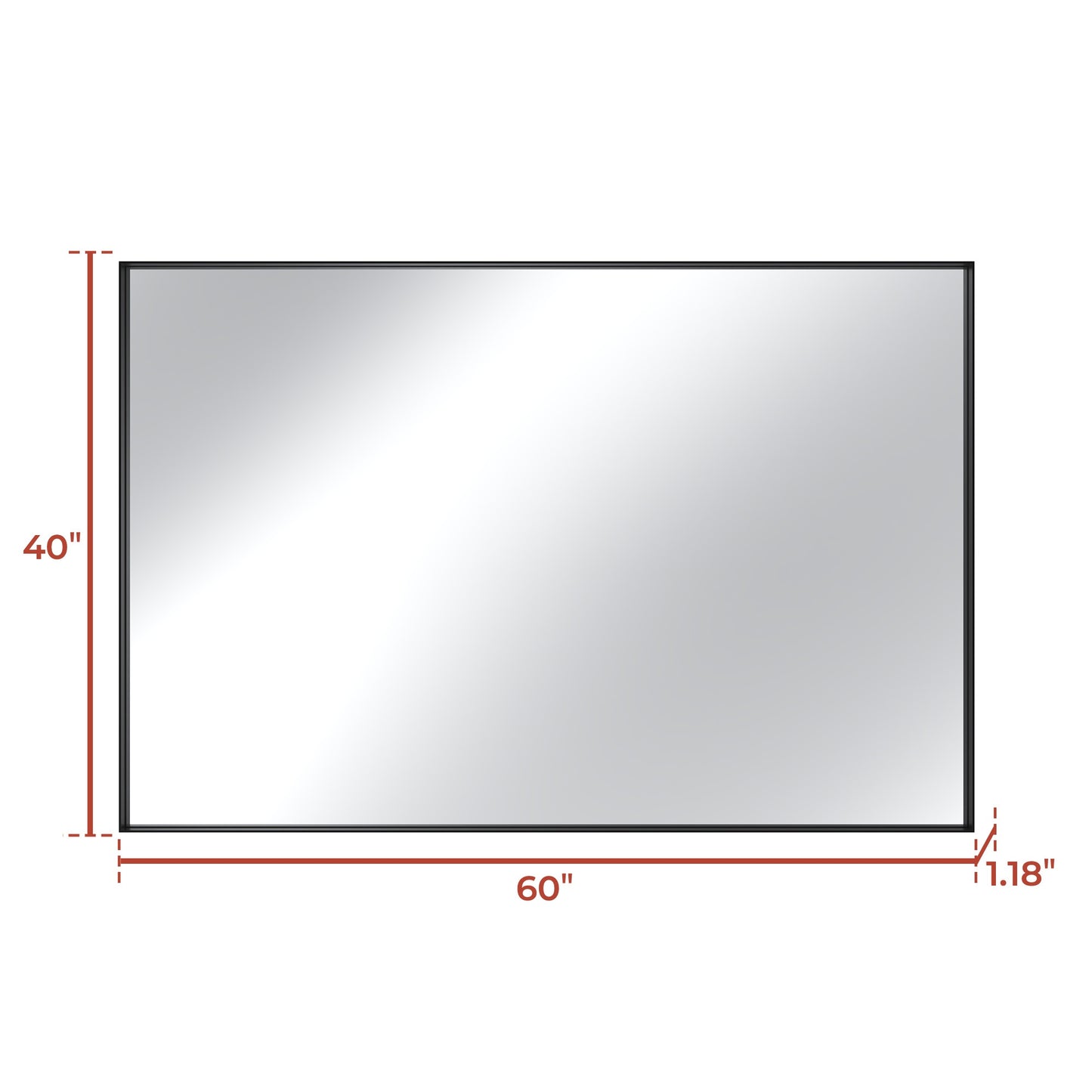 Vanityfus 40-in W 60-in H Rectangle Matte Black Framed Wall-Mounted Bathroom Vanity Mirror in sliver