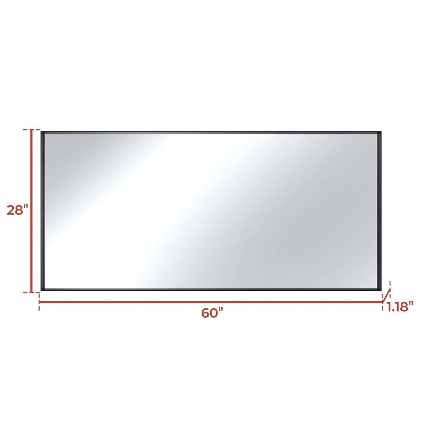 Vanityfus 28-in W 60-in H Rectangle Matte Black Framed Wall-Mounted Bathroom Vanity Mirror in sliver