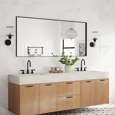 Vanityfus 36-in W 60-in H Rectangle Matte Black Framed Wall-Mounted Bathroom Vanity Mirror in sliver