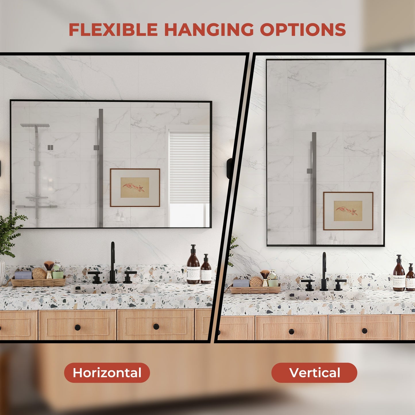 Vanityfus 36-in W 72-in H Rectangle Matte Black Framed Wall-Mounted Bathroom Vanity Mirror in sliver