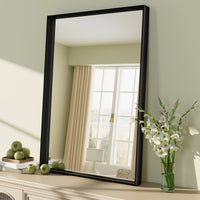 Vanityfus 16-in W 24-in H Rectangle Matte Black Framed Wall-Mounted Bathroom Vanity Mirror in Silver