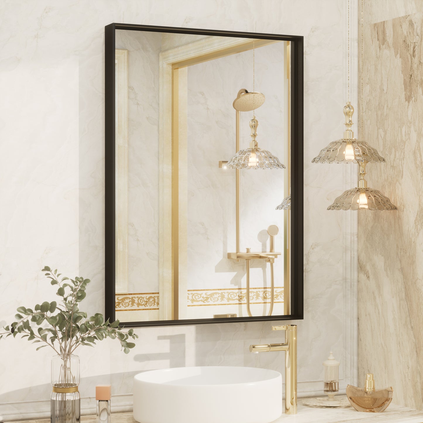 Vanityfus 20-in W 28-in H Rectangle Matte Black Framed Wall-Mounted Bathroom Vanity Mirror in Silver