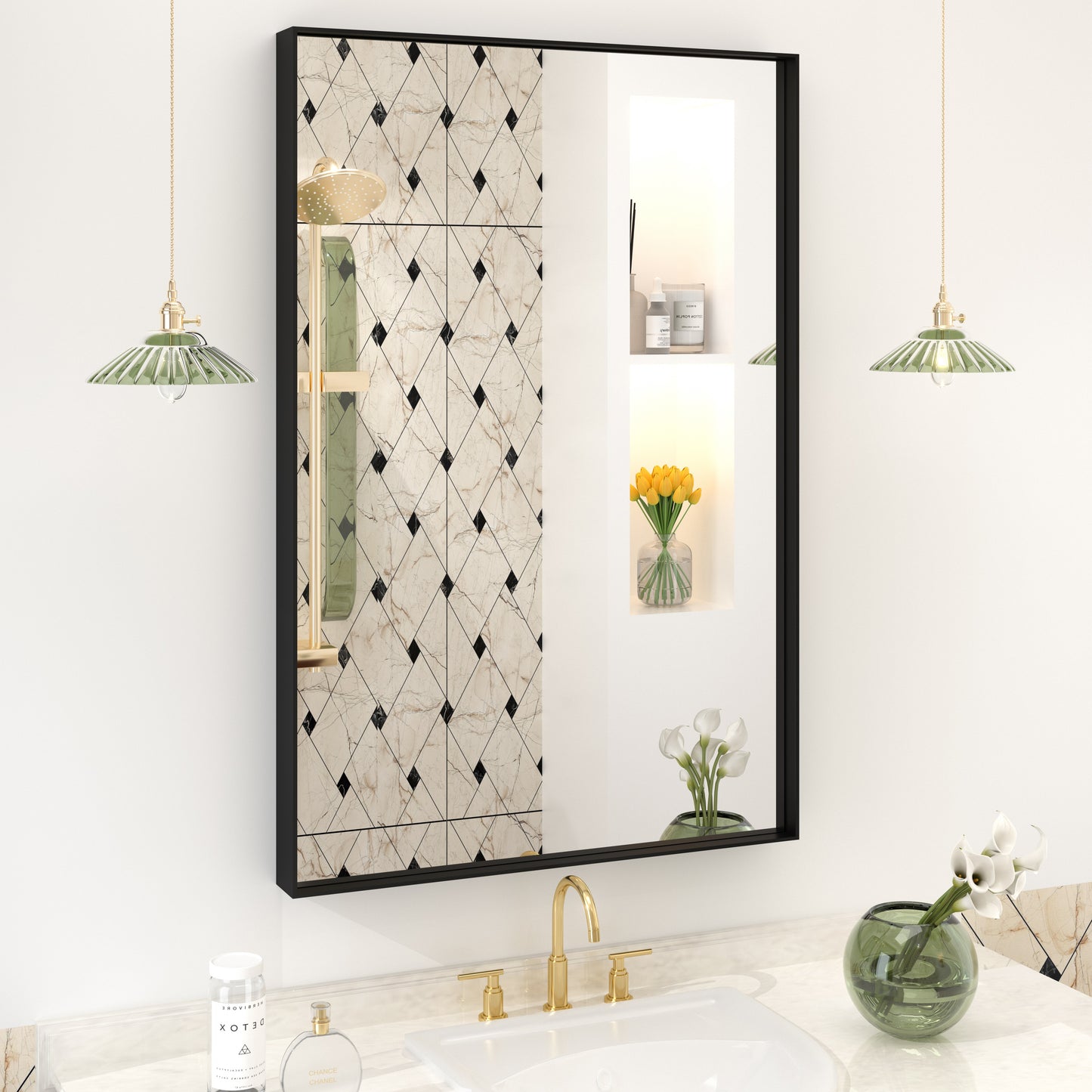 Vanityfus 20-in W 28-in H Rectangle Matte Black Framed Wall-Mounted Bathroom Vanity Mirror in Silver