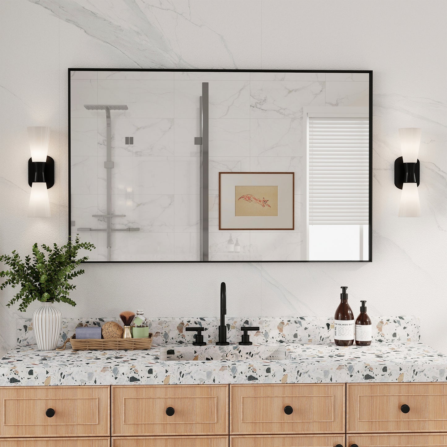 Vanityfus 24-in W 36-in H Rectangle Matte Black Framed Wall-Mounted Bathroom Vanity Mirror in Silver