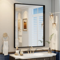 Vanityfus 24-in W 36-in H Rectangle Matte Black Framed Wall-Mounted Bathroom Vanity Mirror in Silver