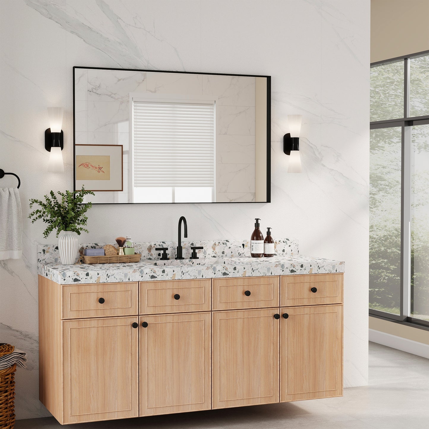 Vanityfus 30-in W 36-in H Rectangle Matte Black Framed Wall-Mounted Bathroom Vanity Mirror in Silver