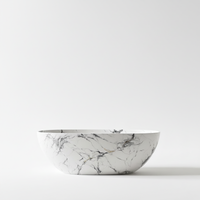 Vanityfus 30-in x 65-in Statuario White Marble Look Solid Surface Oval Freestanding Soaking Bathtub with Drain (Center Drain)