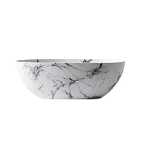 Vanityfus 30-in x 65-in Statuario White Marble Look Solid Surface Oval Freestanding Soaking Bathtub with Drain (Center Drain)