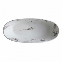 Vanityfus 30-in x 65-in Statuario White Marble Look Solid Surface Oval Freestanding Soaking Bathtub with Drain (Center Drain)