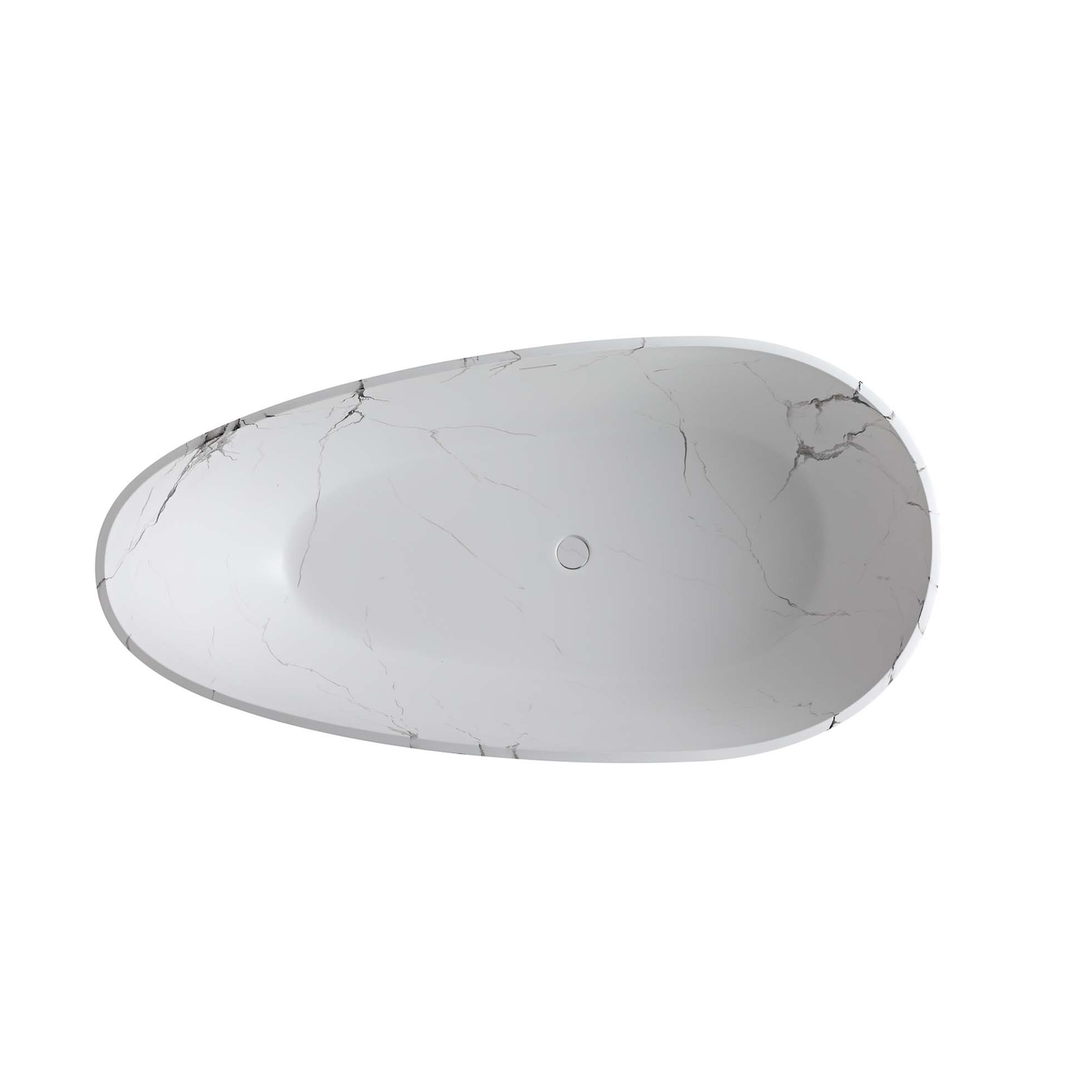 Vanityfus 31-in x 59-in Carrara Marble Look Solid Surface Oval Freestanding Soaking Bathtub with Drain (Center Drain)