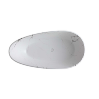 Vanityfus 31-in x 59-in Carrara Marble Look Solid Surface Oval Freestanding Soaking Bathtub with Drain (Center Drain)