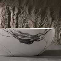 Vanityfus 31-in x 59-in Carrara Marble Look Solid Surface Oval Freestanding Soaking Bathtub with Drain (Center Drain)