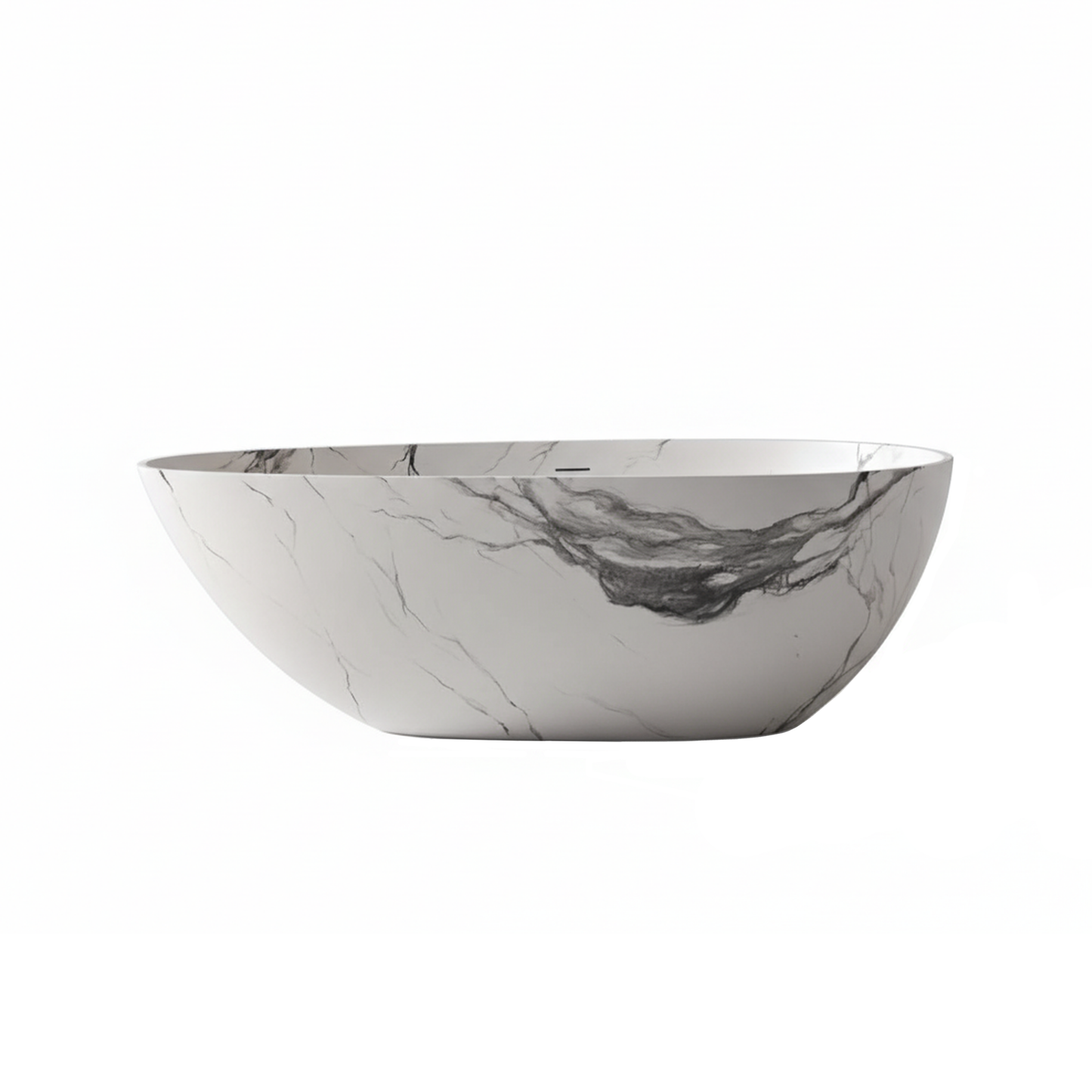 Vanityfus 31-in x 59-in Carrara Marble Look Solid Surface Oval Freestanding Soaking Bathtub with Drain (Center Drain)