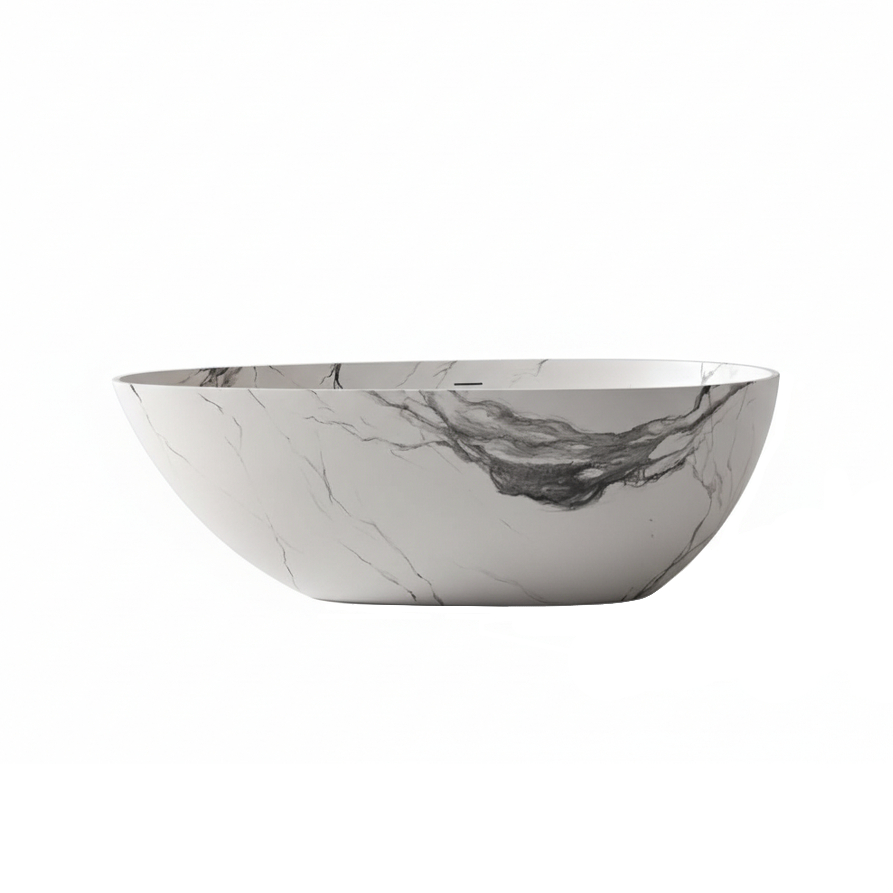 Vanityfus 31-in x 59-in Carrara Marble Look Solid Surface Oval Freestanding Soaking Bathtub with Drain (Center Drain)