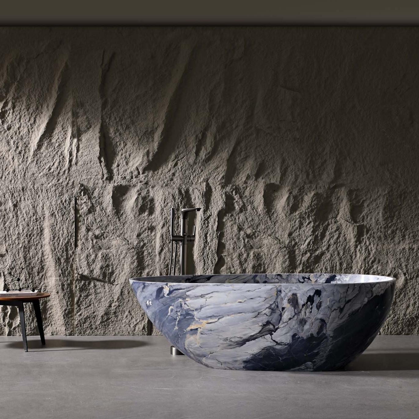 Vanityfus 31-in x 59-in Grey White Solid Surface Oval Freestanding Soaking Bathtub with Drain (Center Drain)