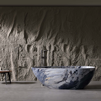 Vanityfus 31-in x 59-in Grey White Solid Surface Oval Freestanding Soaking Bathtub with Drain (Center Drain)