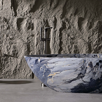 Vanityfus 31-in x 59-in Grey White Solid Surface Oval Freestanding Soaking Bathtub with Drain (Center Drain)