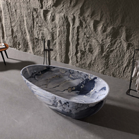 Vanityfus 31-in x 59-in Grey White Solid Surface Oval Freestanding Soaking Bathtub with Drain (Center Drain)