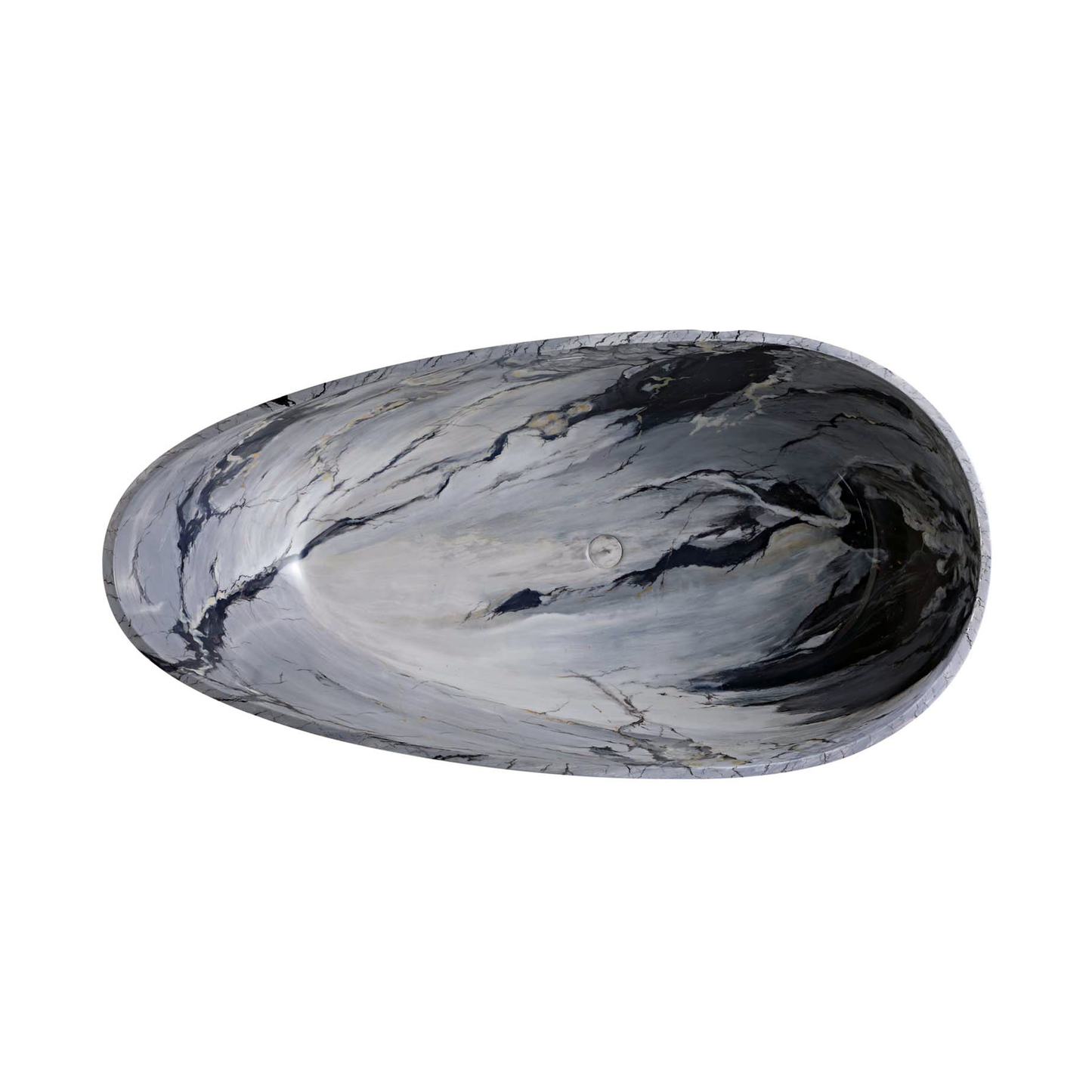 Vanityfus 31-in x 59-in Grey White Solid Surface Oval Freestanding Soaking Bathtub with Drain (Center Drain)