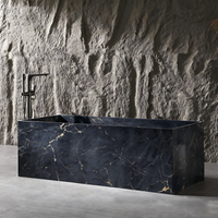 Vanityfus 29-in x 67-in Blue Gold Solid Surface Rectangle Alcove Freestanding Soaking Bathtub with Drain (Left Drain)