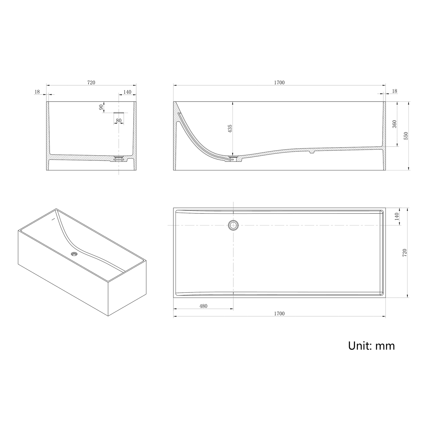 Vanityfus 29-in x 67-in Blue Gold Solid Surface Rectangle Alcove Freestanding Soaking Bathtub with Drain (Left Drain)