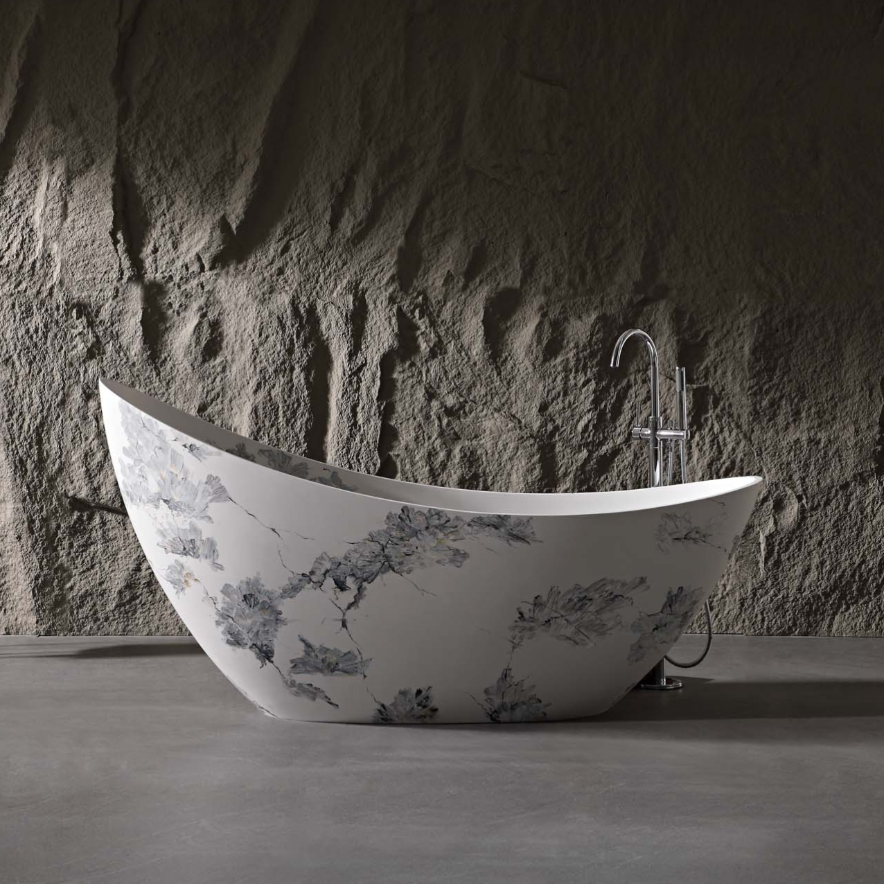 Vanityfus 32-in x 74-in White Black Moon-shaped Solid Surface Freestanding Soaking Bathtub with Drain (Center Drain)