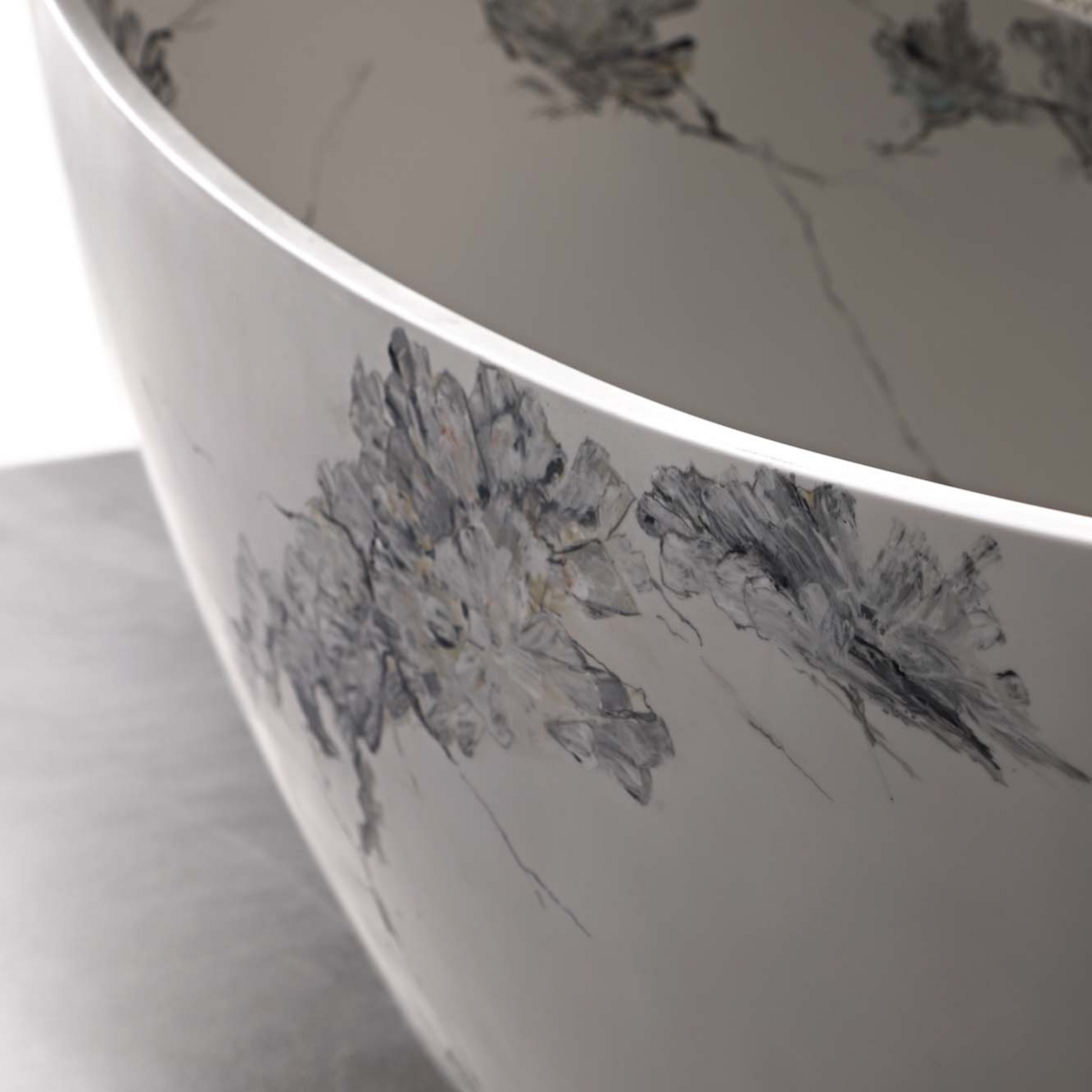 Vanityfus 32-in x 74-in White Black Moon-shaped Solid Surface Freestanding Soaking Bathtub with Drain (Center Drain)