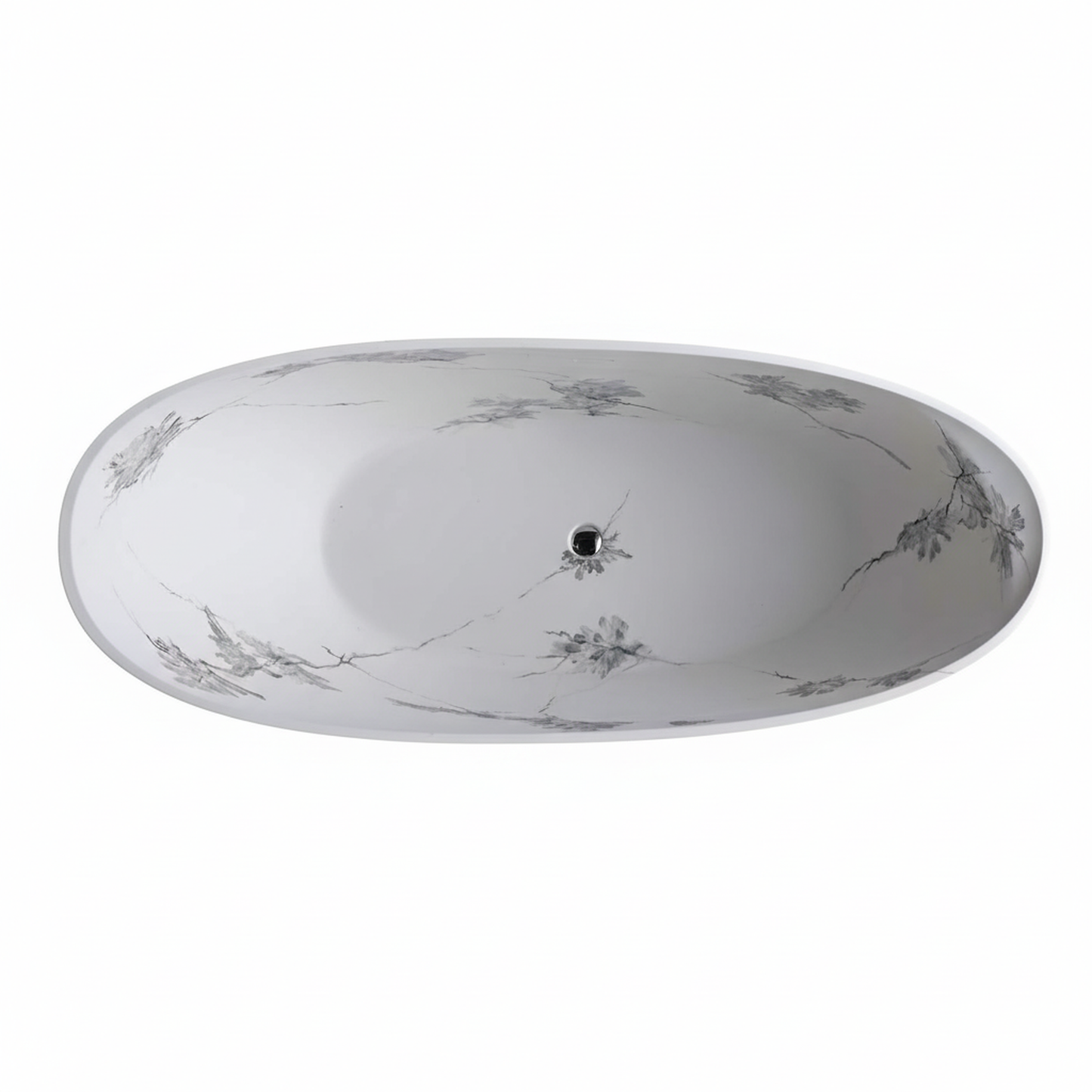 Vanityfus 32-in x 74-in White Black Moon-shaped Solid Surface Freestanding Soaking Bathtub with Drain (Center Drain)