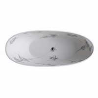 Vanityfus 32-in x 74-in White Black Moon-shaped Solid Surface Freestanding Soaking Bathtub with Drain (Center Drain)