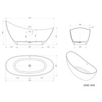 Vanityfus 32-in x 74-in White Black Moon-shaped Solid Surface Freestanding Soaking Bathtub with Drain (Center Drain)