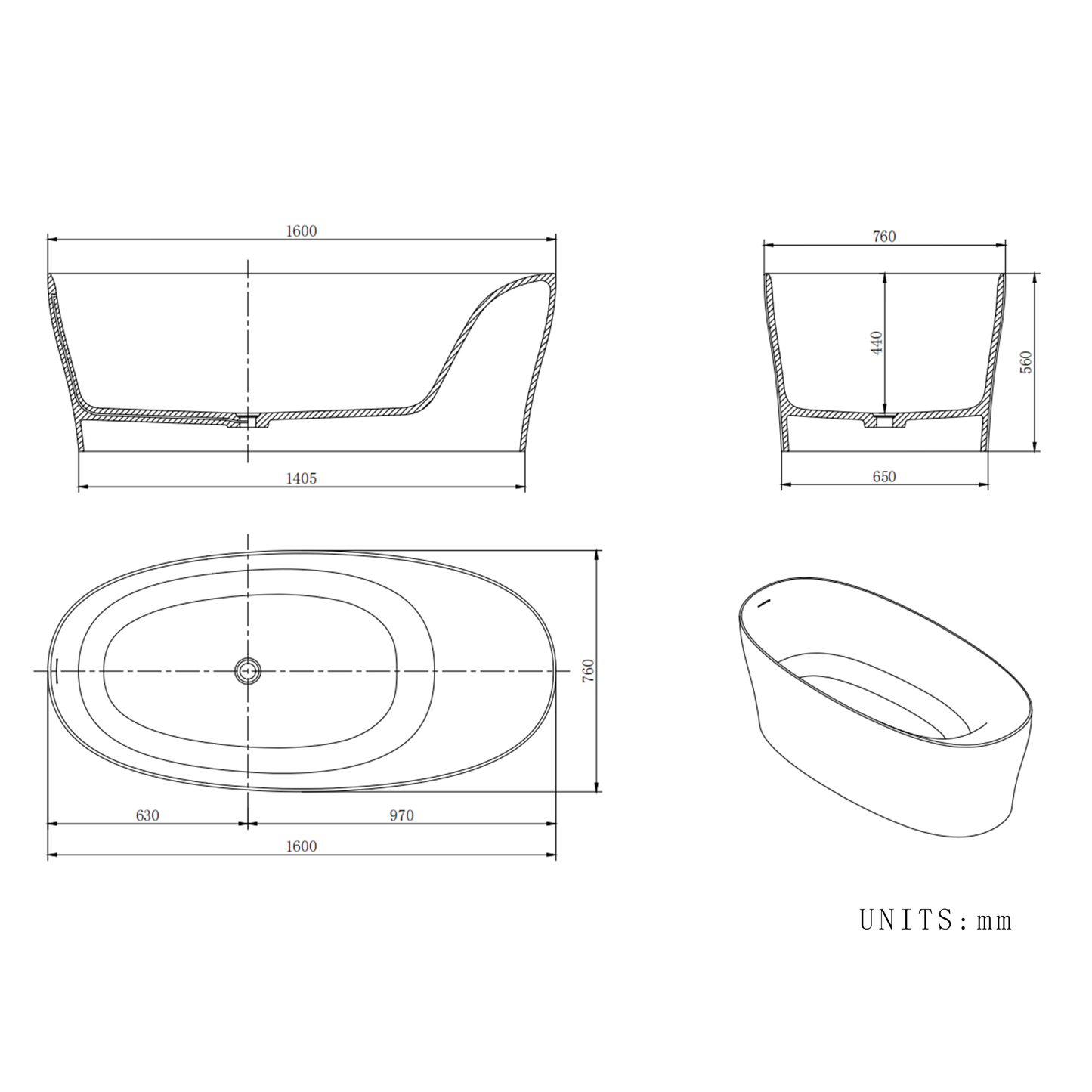 Vanityfus 30-in x 63-in Warm Brownwood Pure White Solid Surface Freestanding Oval Soaking Bathtub with Drain (Center Drain)