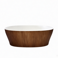 Vanityfus 30-in x 63-in Warm Brownwood Pure White Solid Surface Freestanding Oval Soaking Bathtub with Drain (Center Drain)