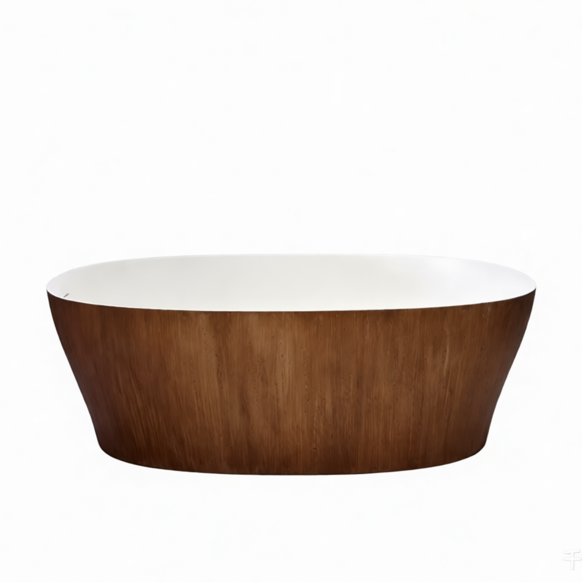 Vanityfus 30-in x 63-in Warm Brownwood Pure White Solid Surface Freestanding Oval Soaking Bathtub with Drain (Center Drain)