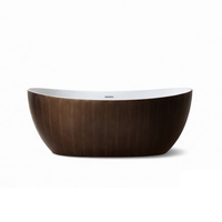 Vanityfus 30-in x 67-in Pure White Wooden Tone Solid Surface Oval Freestanding Soaking Bathtub with Drain (Center Drain)