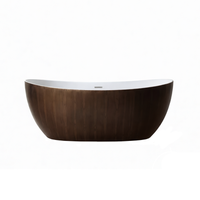 Vanityfus 30-in x 67-in Pure White Wooden Tone Solid Surface Oval Freestanding Soaking Bathtub with Drain (Center Drain)