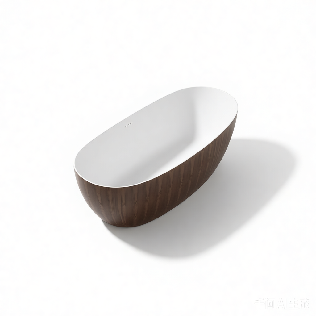 Vanityfus 30-in x 67-in Pure White Wooden Tone Solid Surface Oval Freestanding Soaking Bathtub with Drain (Center Drain)