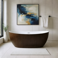 Vanityfus 30-in x 67-in Pure White Wooden Tone Solid Surface Oval Freestanding Soaking Bathtub with Drain (Center Drain)