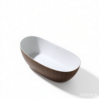 Vanityfus 30-in x 67-in Pure White Wooden Tone Solid Surface Oval Freestanding Soaking Bathtub with Drain (Center Drain)