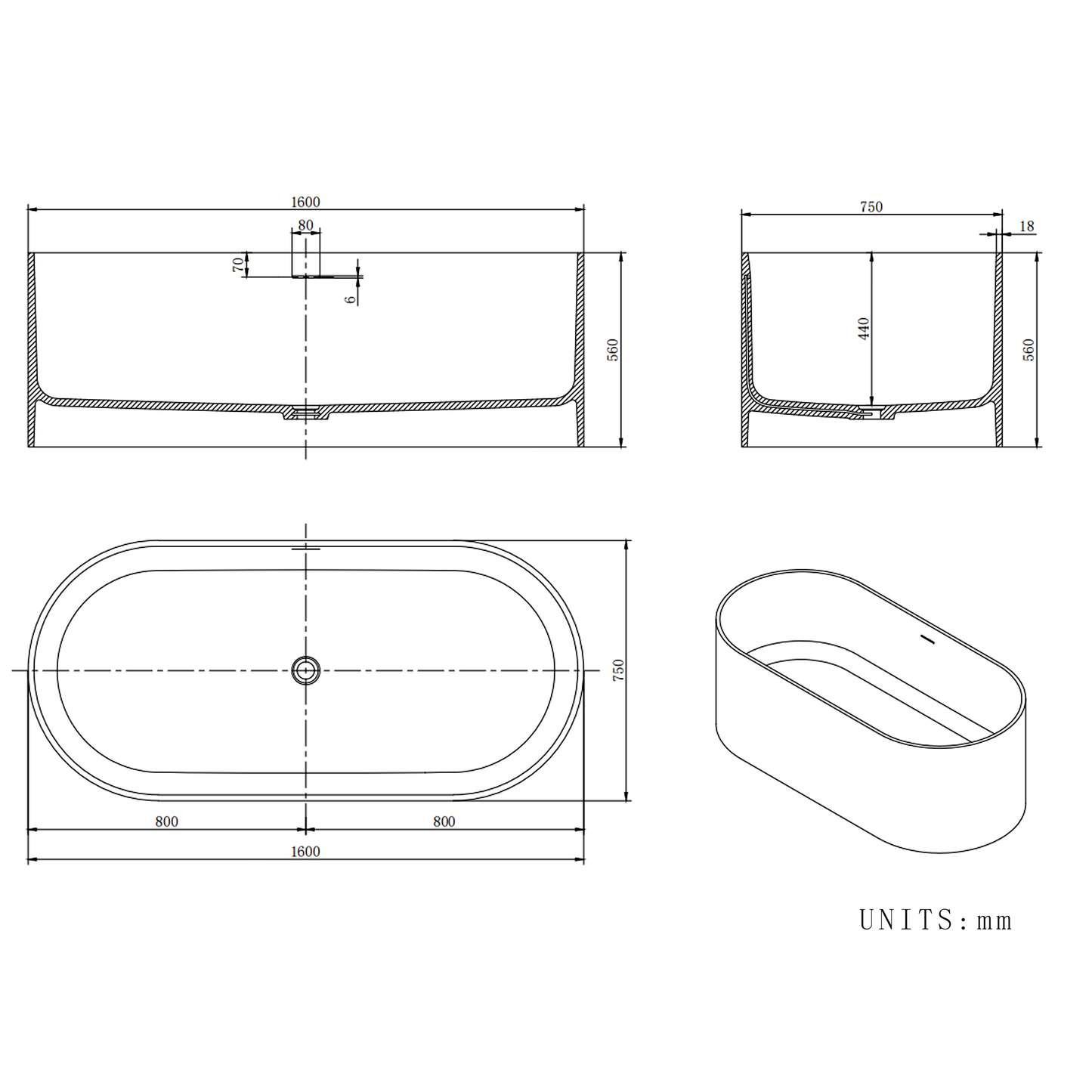 Vanityfus 30-in x 63-in Beige Light Gray Solid Surface Freestanding Oval Soaking Bathtub with Drain (Center Drain)