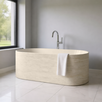 Vanityfus 30-in x 63-in Beige Light Gray Solid Surface Freestanding Oval Soaking Bathtub with Drain (Center Drain)