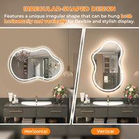 Vanityfus 20-in W 36-in H Irregular Frameless Wall-Mounted Beveled Dimmable LED Lighted Fog Free Bathroom Vanity Mirror in silver