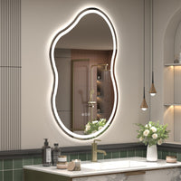 Vanityfus 24-in W 40-in H Irregular Frameless Wall-Mounted Beveled Dimmable LED Lighted Fog Free Bathroom Vanity Mirror in silver