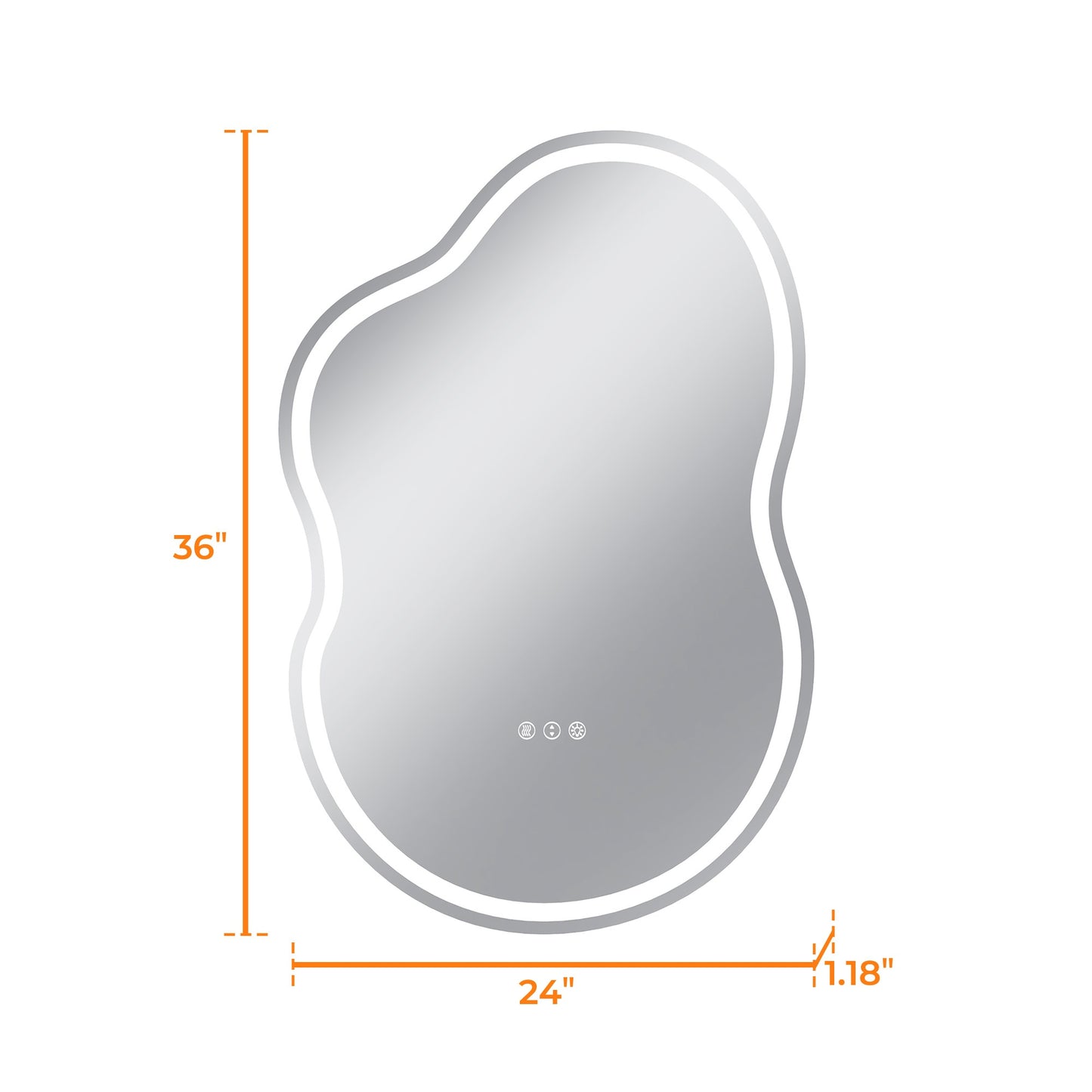 Vanityfus 24-in W 36-in H Irregular Frameless Wall-Mounted Beveled Dimmable LED Lighted Fog Free Bathroom Vanity Mirror in silver