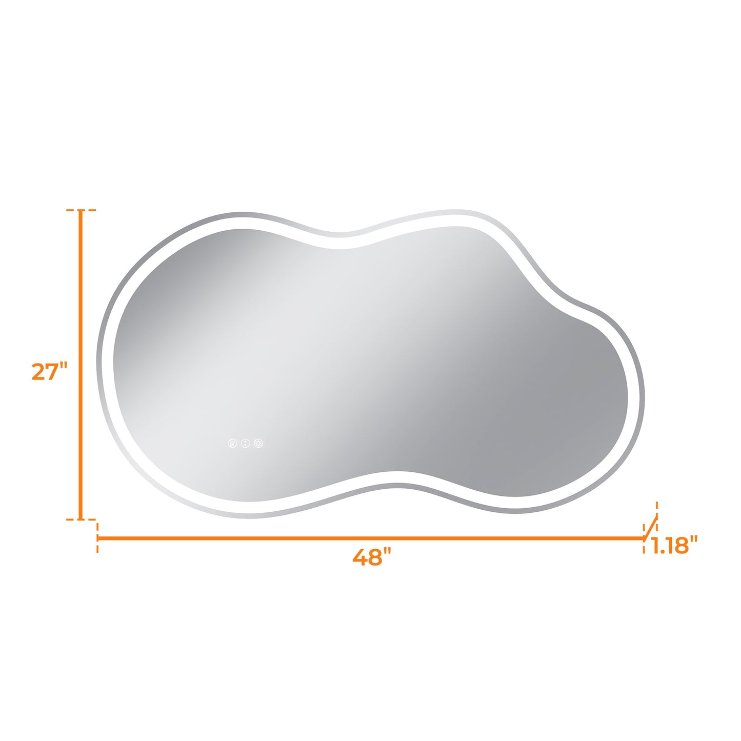Vanityfus 27-in W 48-in H Irregular Frameless Wall-Mounted Beveled Dimmable LED Lighted Fog Free Bathroom Vanity Mirror in silver